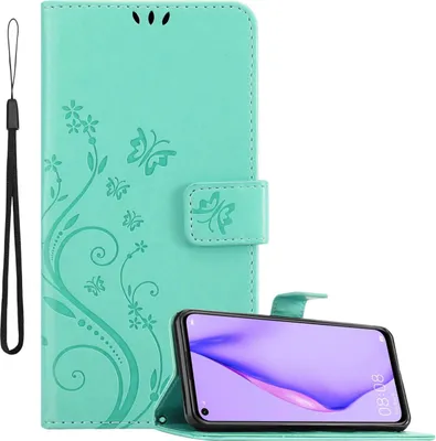Image de Cadorabo Housse pour Huawei P40 LITE 5G / NOVA 7 SE en FLORAL TURQUOISE Housse de protection au design floral avec fermeture magnétique, fonction stand et porte-cartes Flip Case Flower Cover Etui Handy Klapp Hülle Book Tasche