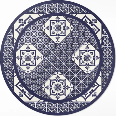 Produktbild von Dekorative Fliesen im portugiesischen Stil– Vinyl Fußmatte – Ø 140cm – Rutschfest, Pflegeleicht & Langlebig