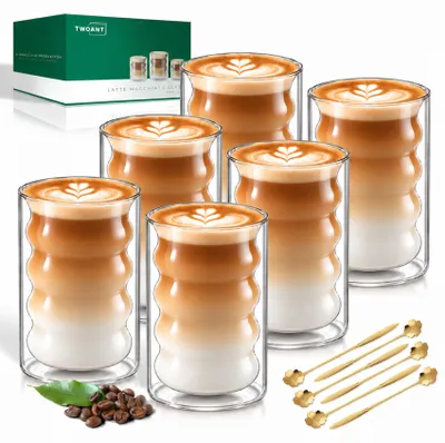 Produktbild von Doppelwandiges Teeglas – 400 ml – aus Borosilikatglas – Set mit 6 Gläsern und Löffeln