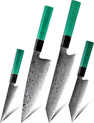 Produktbild von Set Damast Küchenmesser Raidon - 4-tlg. mit grünen Griffen KP35103