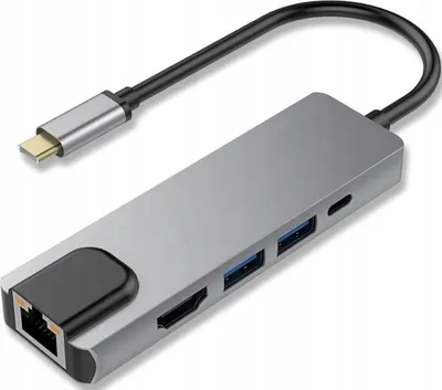 Produktbild von adapter 5 w 1 Type-C hub do 4K HDMI / USB 3.0 / LAN RJ45 Gigabit Ethernet / PD 60W do MacBooka / laptopa z systemem Windows