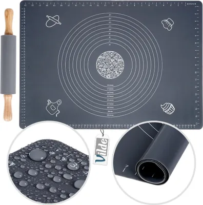 Obrázek produktu pro Vilde silikonová podložka na pečení silikonová podložka na pečivo + váleček váleček silikonový 64x45 cm 2 lžíce.
