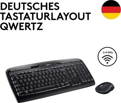 Produktbild von Logitech MK330, Volle Größe (100%), Kabellos, USB, QWERTZ, Schwarz, Maus enthalten