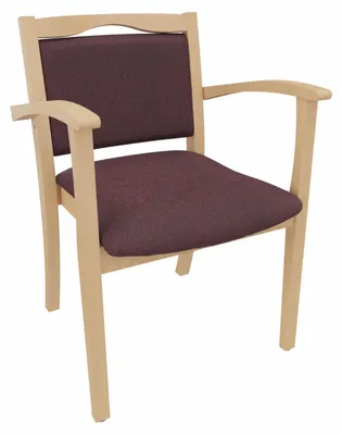 Productafbeelding van Armstoel Alexander voor senioren – Comfortabele zorgstoel – Zit hoogte: 47 cm. Bekleding: Stof Kariba, kleur bordeaux. Bodemglijders: Kunststof, wit