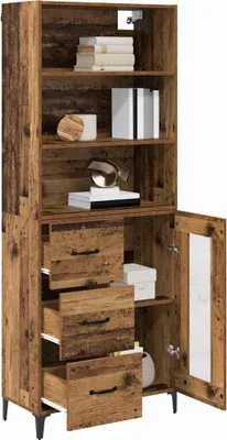 Image de vidaXL Highboard vieux bois 69,5 x 34 x 180 cm Bois composite