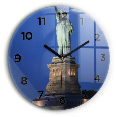 Produktbild von Wallfluent Große Wanduhr – Stilles Quarzuhrwerk - Uhr Dekoration Wohnzimmer Schlafzimmer Küche - Zifferblatt - schwarze Zeiger - 60 cm - Freiheitsstatue in New York