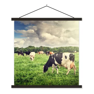 Produktbild von MuchoWow® Textilposter Kühe - Weide - Natur - Tiere - Landschaft 90x90 cm mit schwarzem Rahmen - Magnetisches