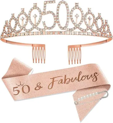 Immagine prodotto di Diadema e fiocco rosa dorati per decorazioni di compleanno da donna, set da 2 pezzi, rosa