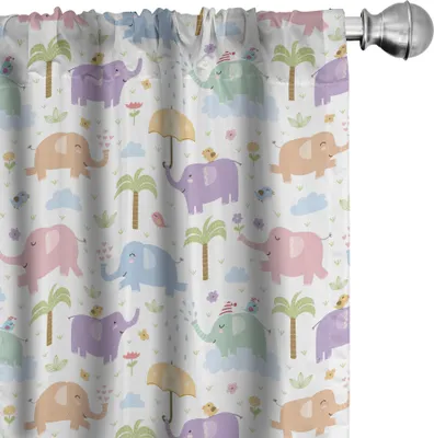 Image de ABAKUHAUS Rideaux éléphant, rideaux, motif enfantin jungle et animaux sauvages, joyeux animaux, joli thème forêt, 2 pièces 75 x 225 cm, multicolore