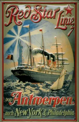Produktbild von Blechschild Red Star Line von Antwerpen Dampfsegelschiff Dampfsegler Dampfer Reedereiplakat Schiff S