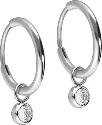 Produktbild von Titan Ohrclicker Creolen RUNDER KRISTALL Silber Innendurchmesser: 10mm | Designstärke: 1,2mm | Kristallgröße: 4mm