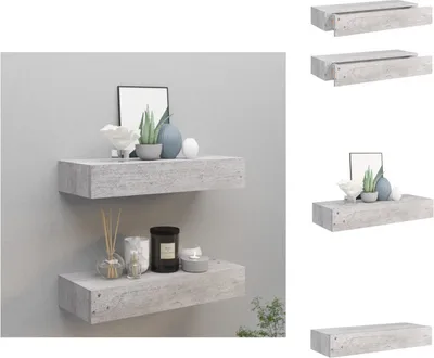 Produktbild von vidaXL Wandregale mit Schubladen 2 Stk. Betongrau 60x23,5x10 cm MDF -  Wandregale