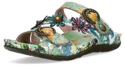 Produktbild von Laura Vita Damen Pantolette Halbmond Schnalle floral Leder LILOO 41, Größe:37 EU, Farbe:Grün