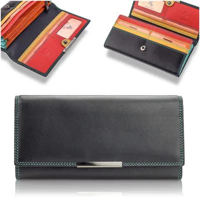 Productafbeelding van Visconti damesportemonnee, natuurlijk leer, zwart, 18x9 cm, met RFID-bescherming