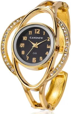 Produktbild von Elegante Spangenuhr für Damen – Gold-Weißes Design mit Quarzwerk, Metallarmband & funkelnden Details – Stilvolle Uhr für Alltag & Anlässe