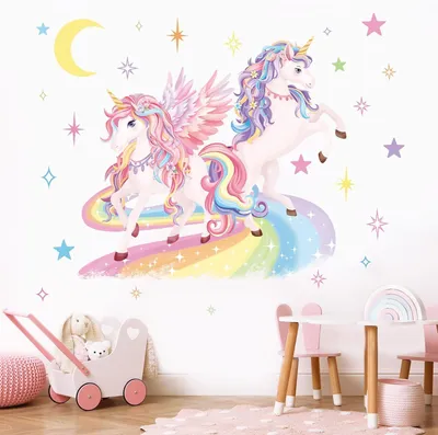 Imagen del producto de Calcomanía autoadhesiva de unicornio con arcoíris, vinilo, para decoración de habitaciones infantiles, 1 unidad