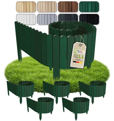 Produktbild von Floranica Beeteinfassung Rasenkante 10 m (5 Stück à 2 m), Höhe 20 cm, Grün, Steckzaun Beetumrandung Holzzaun