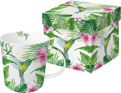 Produktbild von PPD Tropical Hummingbird Trend Kaffeebecher Kaffeetasse Becher Weiß Grün 350 ml