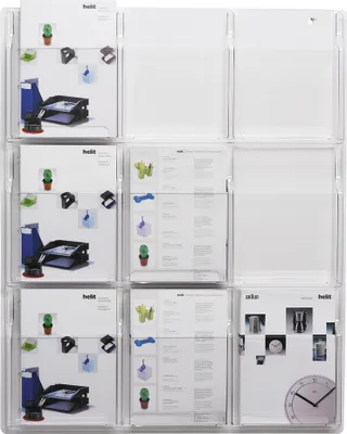 Produktbild von helit Wanddisplay Clearly 9 Fächer DIN A4 hoch glasklar