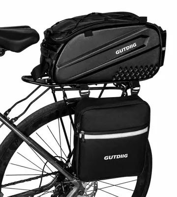 Produktbild von Gepäckträgertasche Fahrrad 16L Schwarz Hartschale mit Reflektoren und Regenhülle