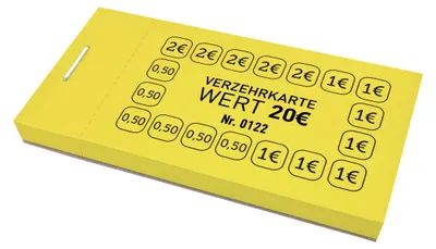 Produktbild von CombiCraft Verzehrkarte 20€-Wert - Gelb - 5 Blöcke á 50 Abrisse - Schwarzer Druck - Ideal zum Abstempeln, Abstreichen und Ausstanzen