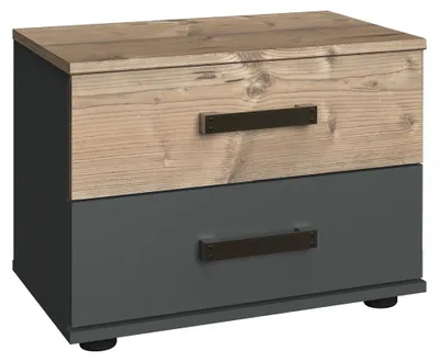 Produktbild von Schlafzimmer Nachtschrank mit 52 cm Breite in Holzdekor mit graphit, 2 Schubladen - MONTELLA-43