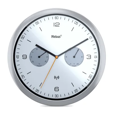 Produktbild von Mebus Funk-Wanduhr mit Thermometer und Hygrometer / Quarz-Uhrwerk / 26 cm Durchmesser / Rund