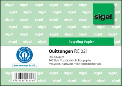 Image de sigel livret de formulaires "Quittung", avec justificatif de TVA, A6 horizontal