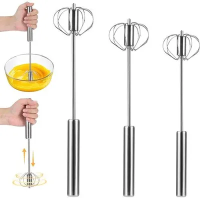 Obrázok produktu pre Sada 3 ručných mixérov z nehrdzavejúcej ocele, ručný mixér s otočným špirálovým nástavcom, ručný mixér na šľahanie, miesenie a miešanie