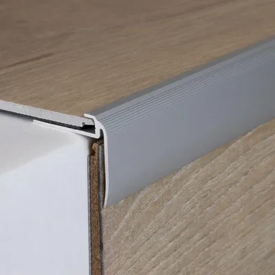 Produktbild von Einschubprofil "Kilkenny" mit Nase für Designbeläge, Einfasshöhe 5 mm, Aluminium eloxiert, gebohrt-silber-1000