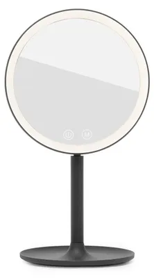 Obrázok produktu pre Kozmetické zrkadlo SAT, okrúhle, 5-násobné zväčšenie, LED s 3 farbami osvetlenia, USB-C, s odkladacou miskou, čierne