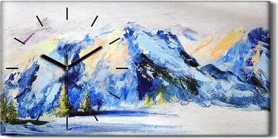 Produktbild von Wandbild Leinwand Bilder Wanduhr 60x30 Malerei Winter Schnee Berge Bäume Natur - schwarze Hände