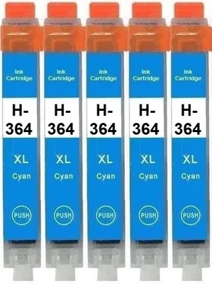 Image de 5 cartouches d'encre compatibles avec HP 364 XL cyan pour Deskjet 3070, 3520, 3521, Photosmart 5510, 5515, 5520, 5525, 6510, 6520, 7510, 7520...