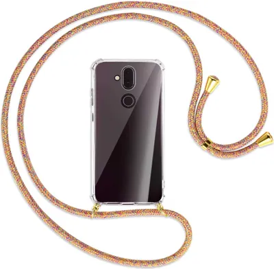 Produktbild von Handykette Backcover-Schutzhülle mit Band (Metall goldfarben) für Nokia 8.1 - Rainbow