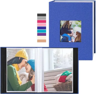 Zdjęcie produktu dla Fotoksiążka 10x15cm: Małe lniane wsuwane albumy na 100 zdjęć w kolorze niebieskim