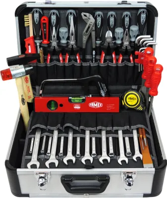 Produktbild von FAMEX 420-88 Alu Werkzeugkoffer PROFESSIONAL bestückt mit Werkzeug Set - Werkzeuge aus CV-Stahl,