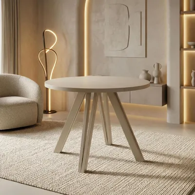 Produktbild von Runder Esstisch Ausziehbar 100–140 cm mit Holzbeinen aus Buchenholz in Kaschmir – Moderner Ausziehtisch für Esszimmer, Küche und Wohnzimmer – Tisch für 4–8 Personen – Kaschmir