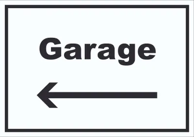 Produktbild von Garage Schild mit Text und Richtungspfeil links Auto Stellplatz waagerecht A0 Rückseite selbstklebend