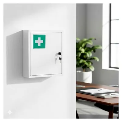 Produktbild von Medizinschrank aus Metall - weiß - abschließbar mit 2 Fächern - 36 x 31 cm