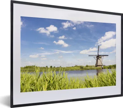 Produktbild von MuchoWow® MuchoWow® Gerahmtes Poster Holländische Windmühle in Kinderdijk 40x30 cm - Poster mit zchwarzem Bilderrahmen - Bilderrahmen - Poster im Rahmen