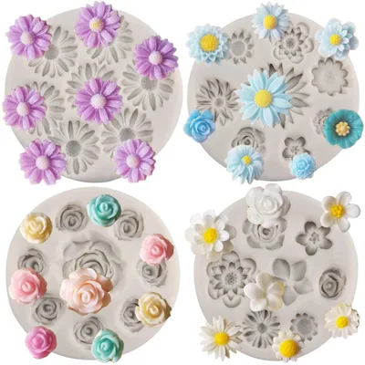 Produktbild von Silikonformen für Rosenblüten und Gänseblümchen - 4 Stück - Fondant-Formen für Backdekorationen