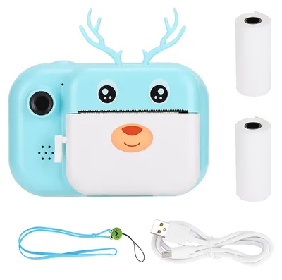 Produktbild von Sofortbildkamera für Kinder, tragbar, Thermokamera, 1080p, zwei Objektive, 2,4 Zoll, 16 GB, Spielzeugkamera, blau