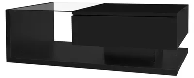 Obrázek produktu pro Konferenční stolek – Moderní obdélníkový stolek do obývacího pokoje – 105 × 55 × 32,5 cm – Skleněná deska s LED podsvícením – 1 zásuvka – Černá barva