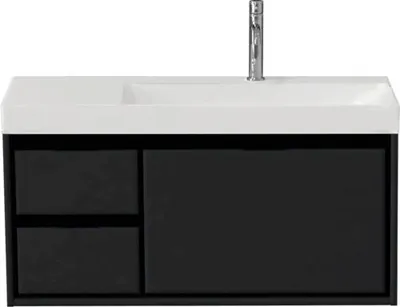 Produktbild von Sanox Badmöbel-Set Loft BxHxT 101 x 52,5 x 46 cm Frontfarbe schwarz mit Waschtisch Keramik weiß Griff chrom 84747532