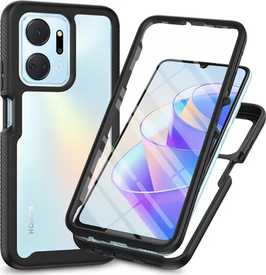 Image de Etui pour Honor X7A, bumper avec protecteur d'écran intégré Etui de protection 360° pour le corps entier noir