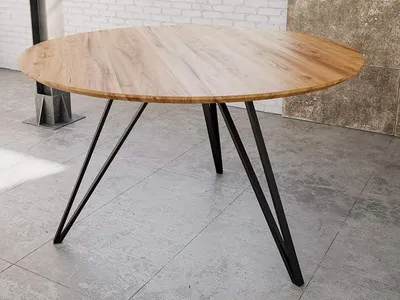 Produktbild von Runder Esstisch Insa ? 120 cm Akazie Natur Schweizer Kante schwarz | Esszimmertisch, Akazienholz naturfarben lackiert, Tischplatte, Metallfüße