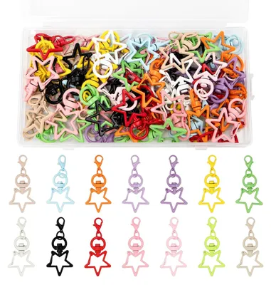 70 Mini-Karabinerhaken, Stern, bunt, DIY-Schlüsselanhänger