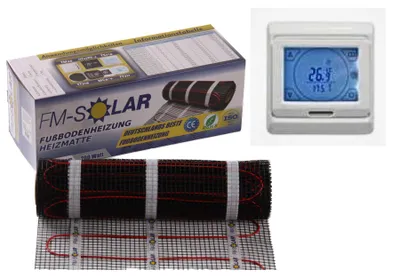 Produktbild von 4,5m² Elektrische Fußbodenheizung 200W/m² elektro Bodenheizung + Thermostat Digital Touch Weiß
