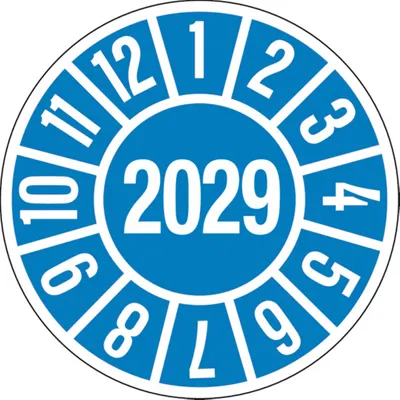 Produktbild von Dreifke® Jahresprüfplakette blau/weiß 2029 - 35 mm Dokumentenfolie selbstklebend