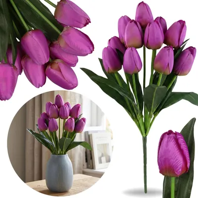 Produktbild von KÜNSTLICHE Tulpen, violetter STRAUß, 43 cm, SET 12 Stück, WIE ECHT